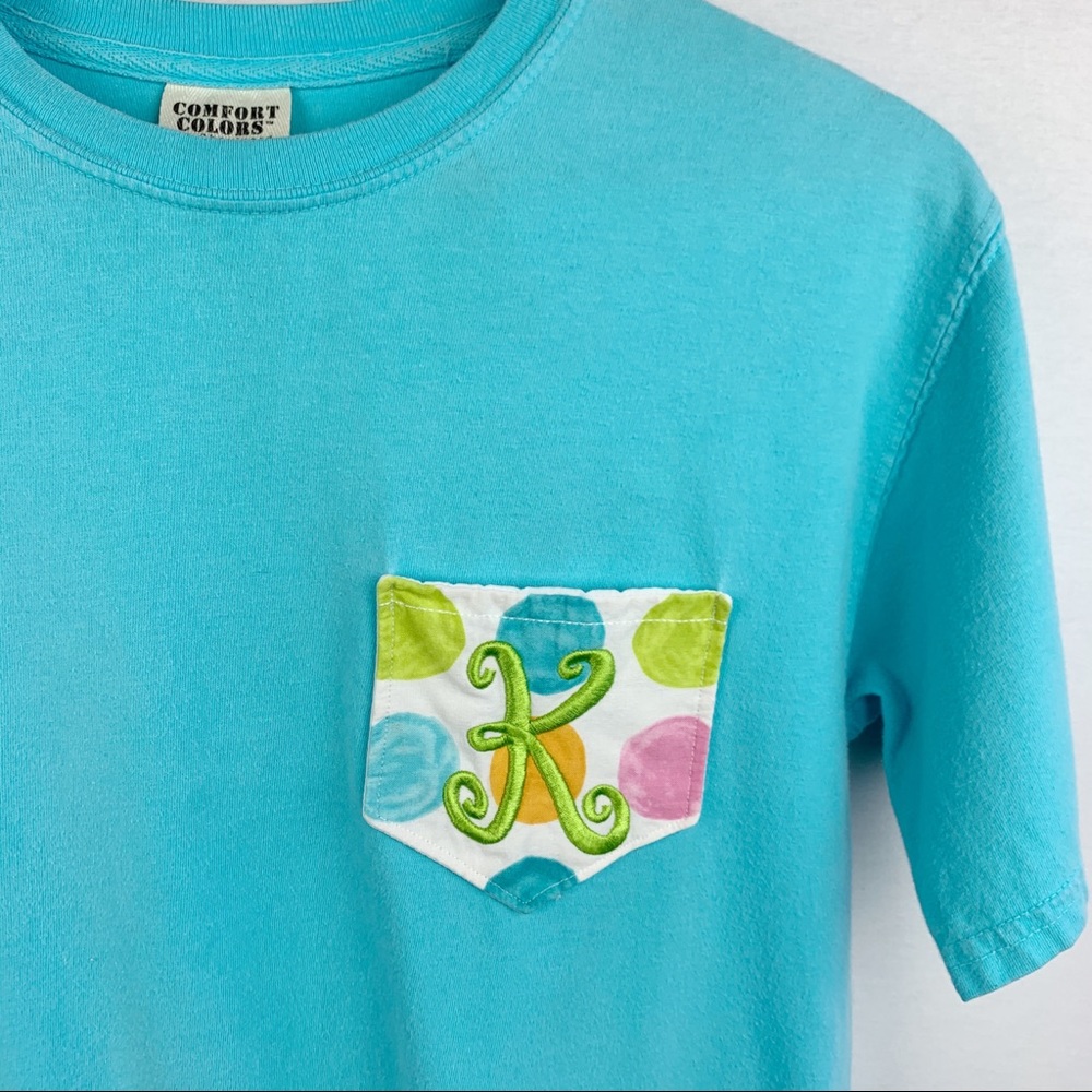 Comfort Colors Polka Dot K Pocket Blue Tee - Picture 5 of 8
